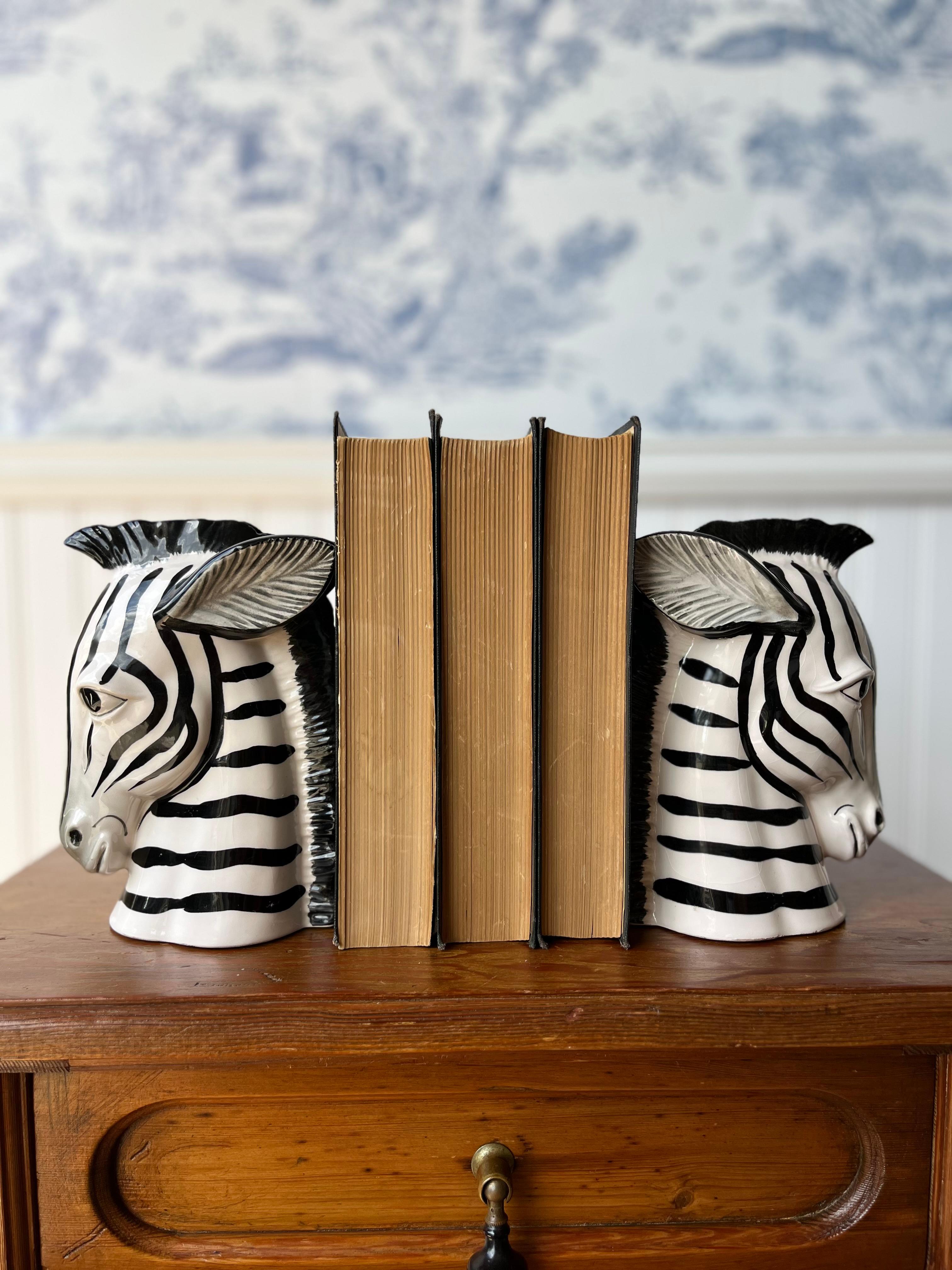 Coppia vintage di fermalibri Zebra in ceramica dipinti a mano di Fitz and Floyd in vendita 5