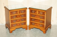ViNTAGE PAIR OF FLAMED HARDWOOD SIDE TABLE SIZED NIGHTSTANDS CHEST OF DRAWERS