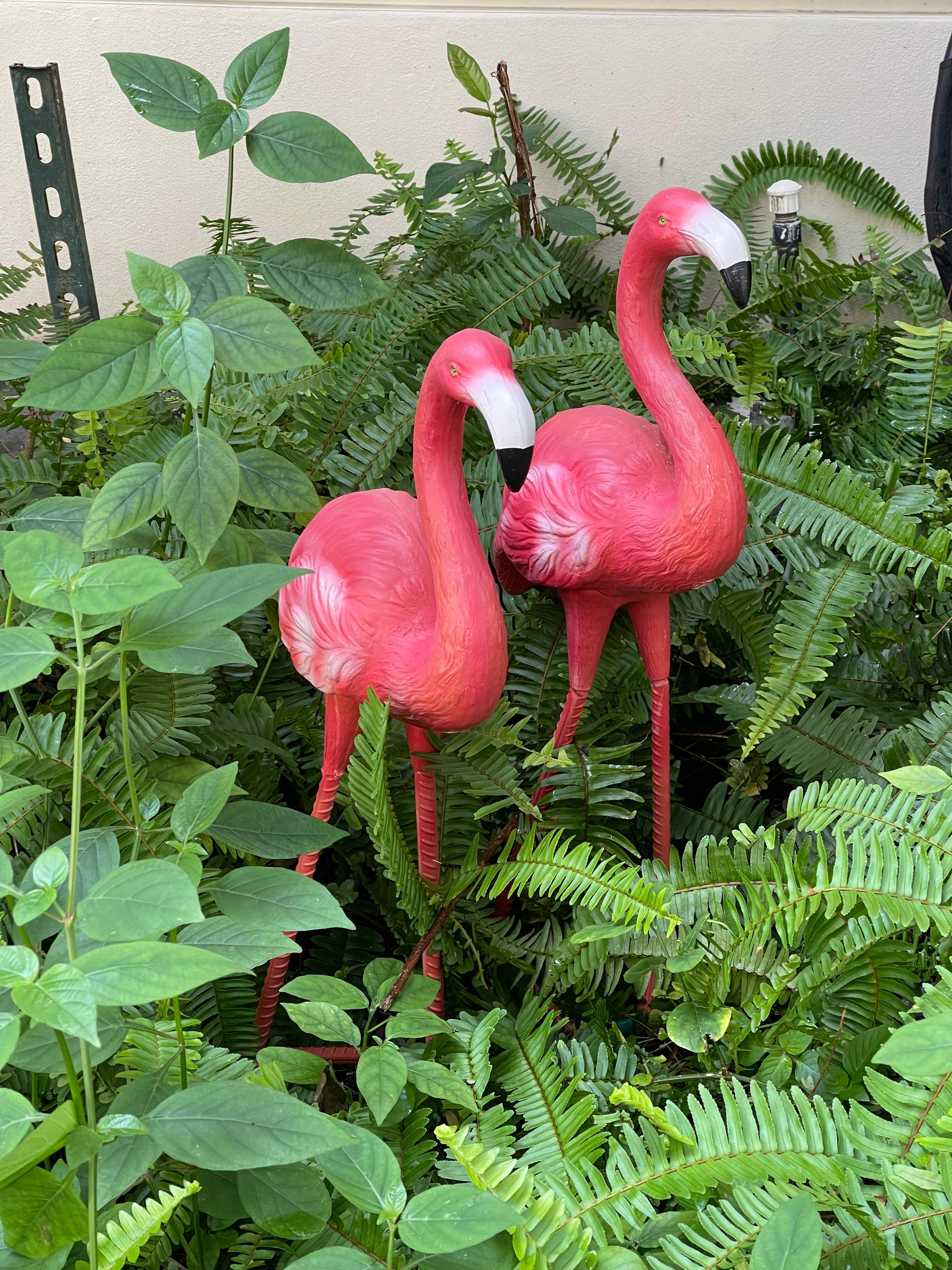 American Vintage Pair of Flamingo Garden Sculptures For Sale