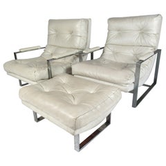 Vintage Pair of Flat Bar Chrome and Vinyl Lounge Chairs