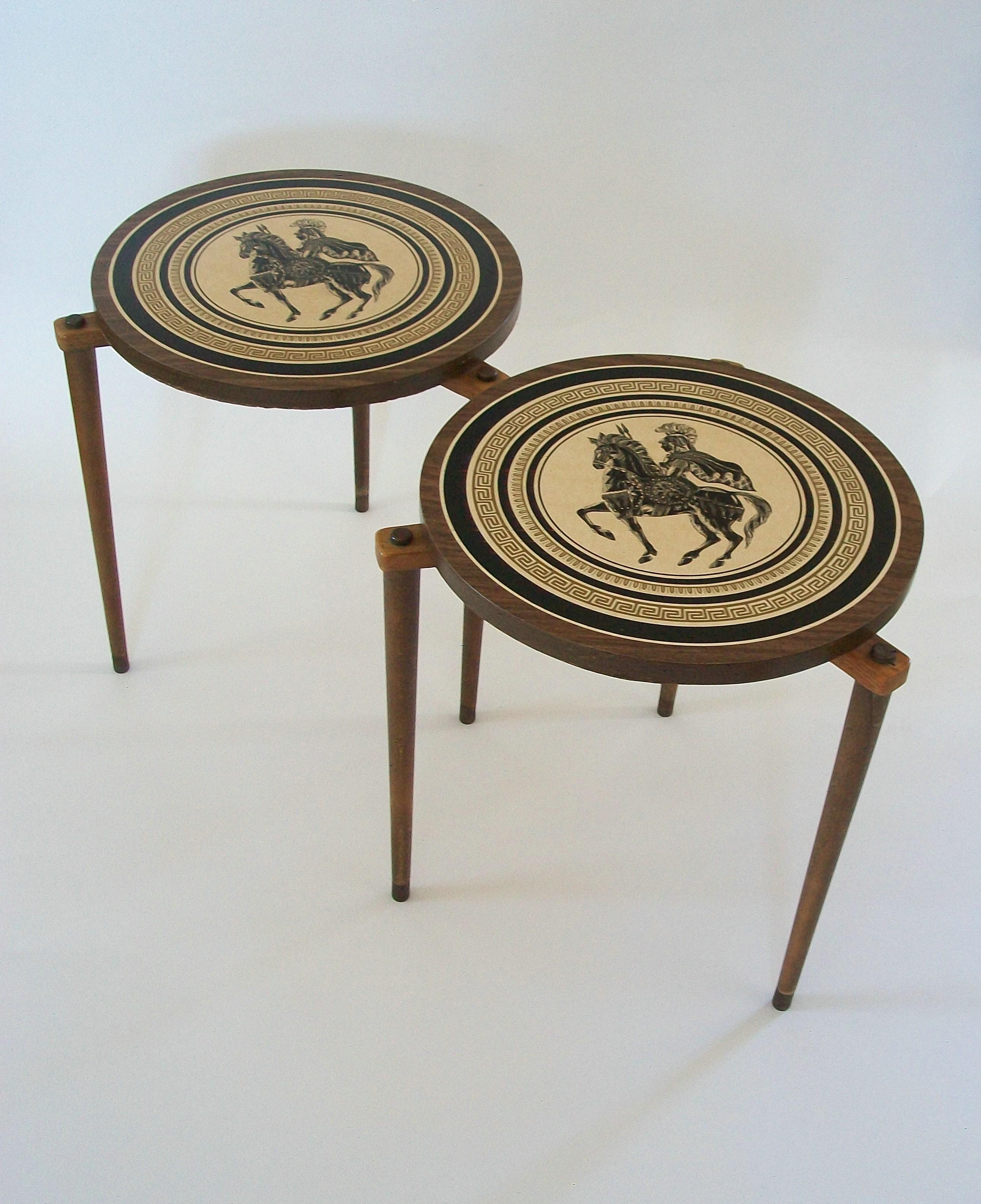 Mid-Century Modern Vintage Pair of Fornasetti Style Stacking Occasional Tables - U.S. - Mid 20th C.