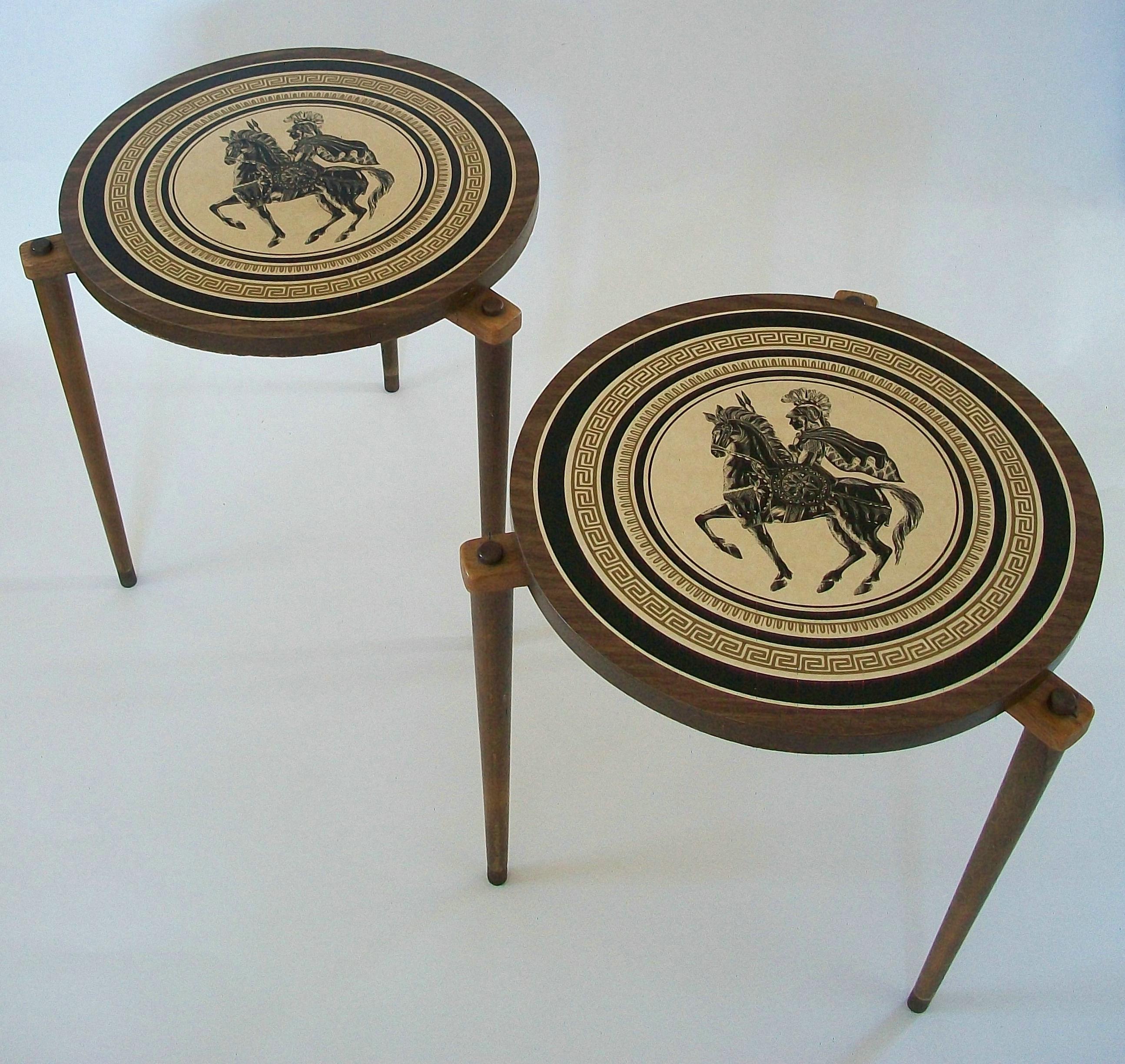 American Vintage Pair of Fornasetti Style Stacking Occasional Tables - U.S. - Mid 20th C.
