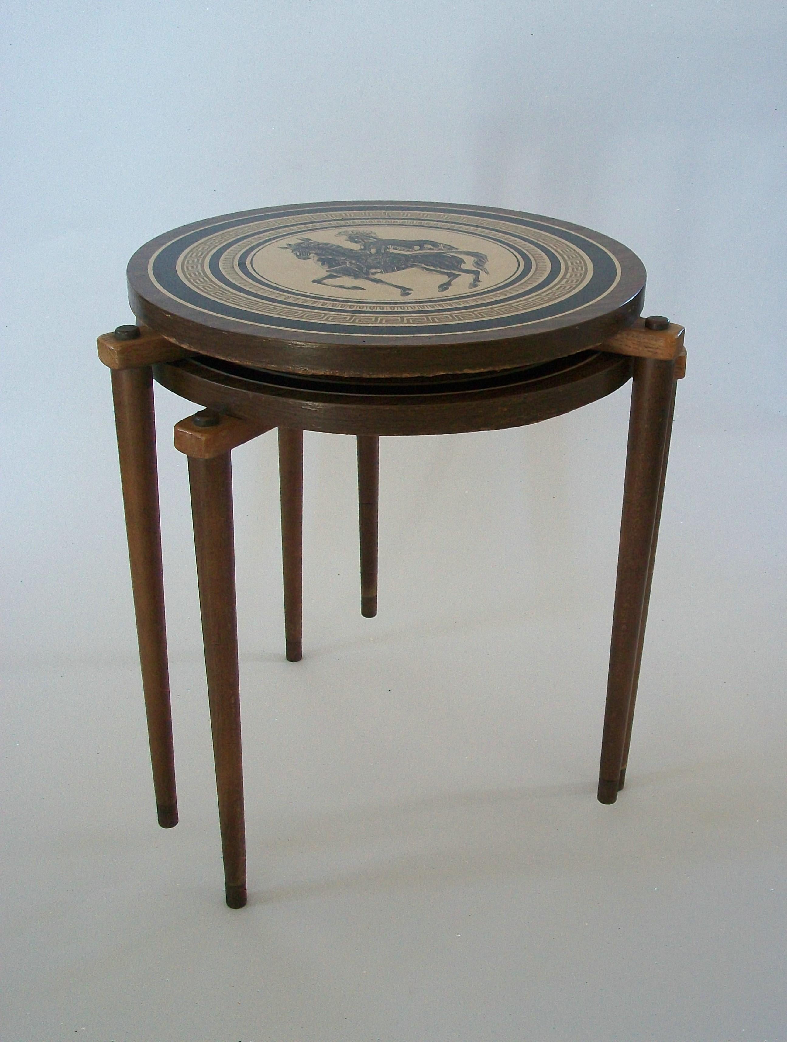 20th Century Vintage Pair of Fornasetti Style Stacking Occasional Tables - U.S. - Mid 20th C.