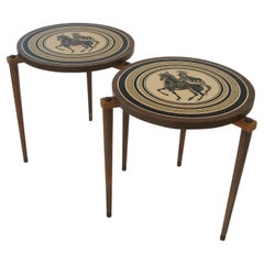Vintage Pair of Fornasetti Style Stacking Occasional Tables - U.S. - Mid 20th C.