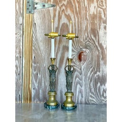 Vintage Pair of French Bronze Figure Lamps
