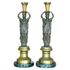 Antique Pair of French Bronze Figure Lamps