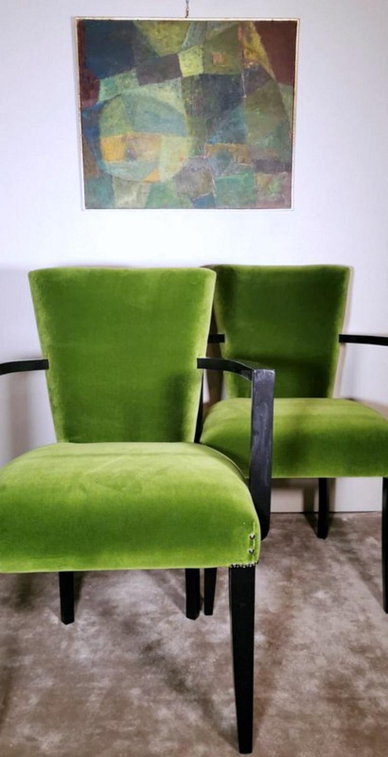 Vintage Pair of French Chairs with Arms Upholstered Velvet Rubelli 10
