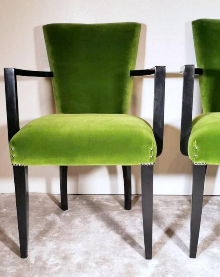Mid-Century Modern Vintage Pair of French Chairs with Arms Upholstered Velvet Rubelli