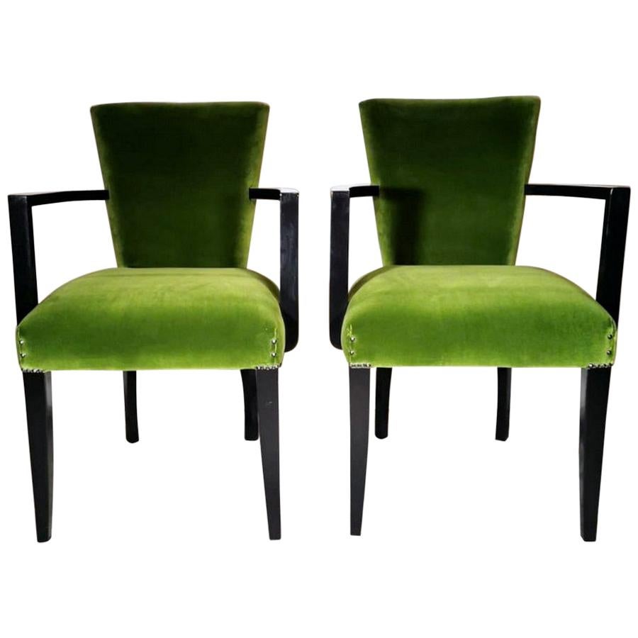 Vintage Pair of French Chairs with Arms Upholstered Velvet Rubelli