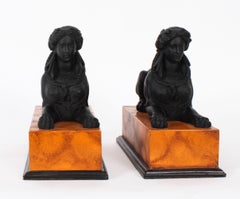 Vintage Pair of French Egyptian Recumbent Sphinxes 20th Century
