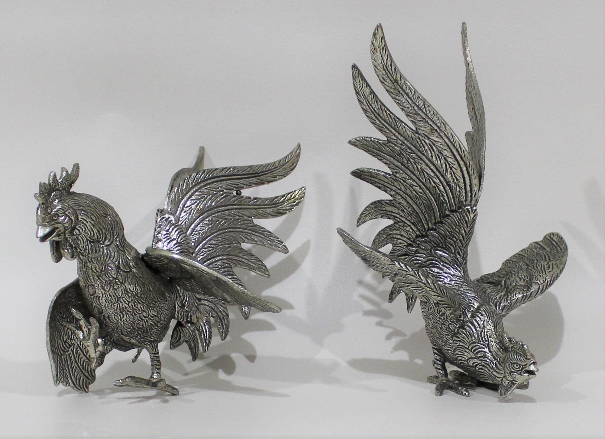 silver fighting cockerels