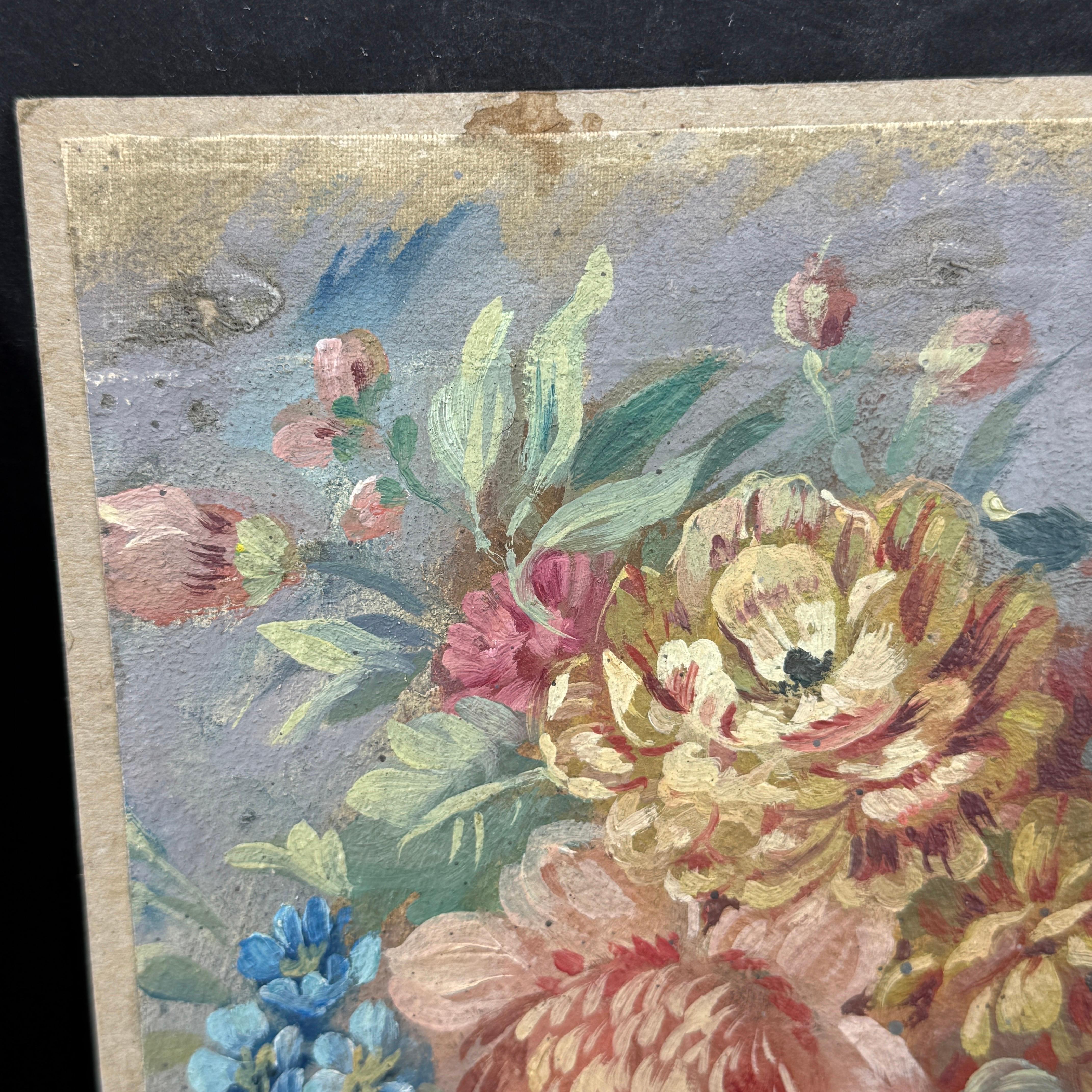 Paar französische geblümte Ölgemälde auf Leinwand, Vintage im Angebot 2