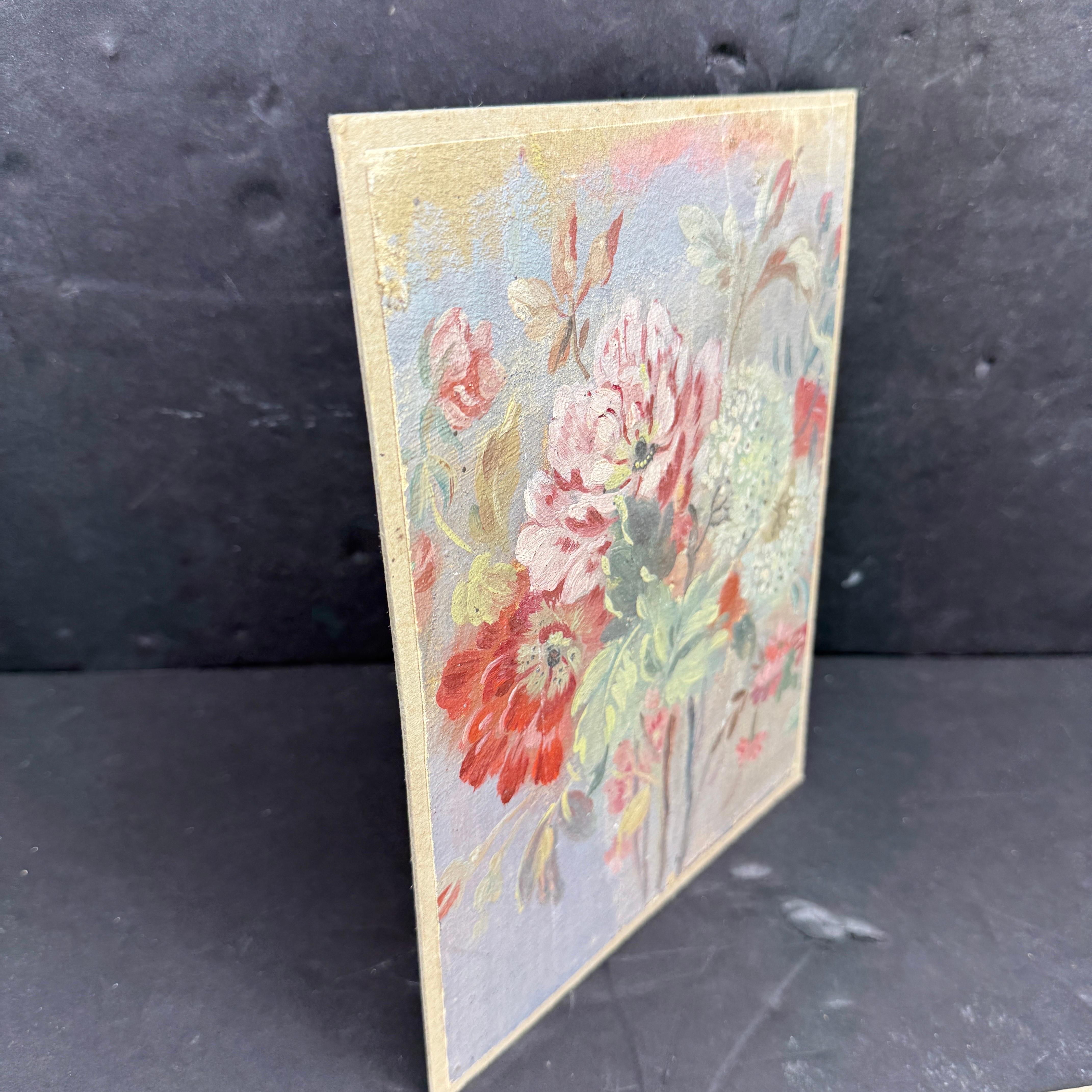 Paar französische geblümte Ölgemälde auf Leinwand, Vintage (Französisch) im Angebot