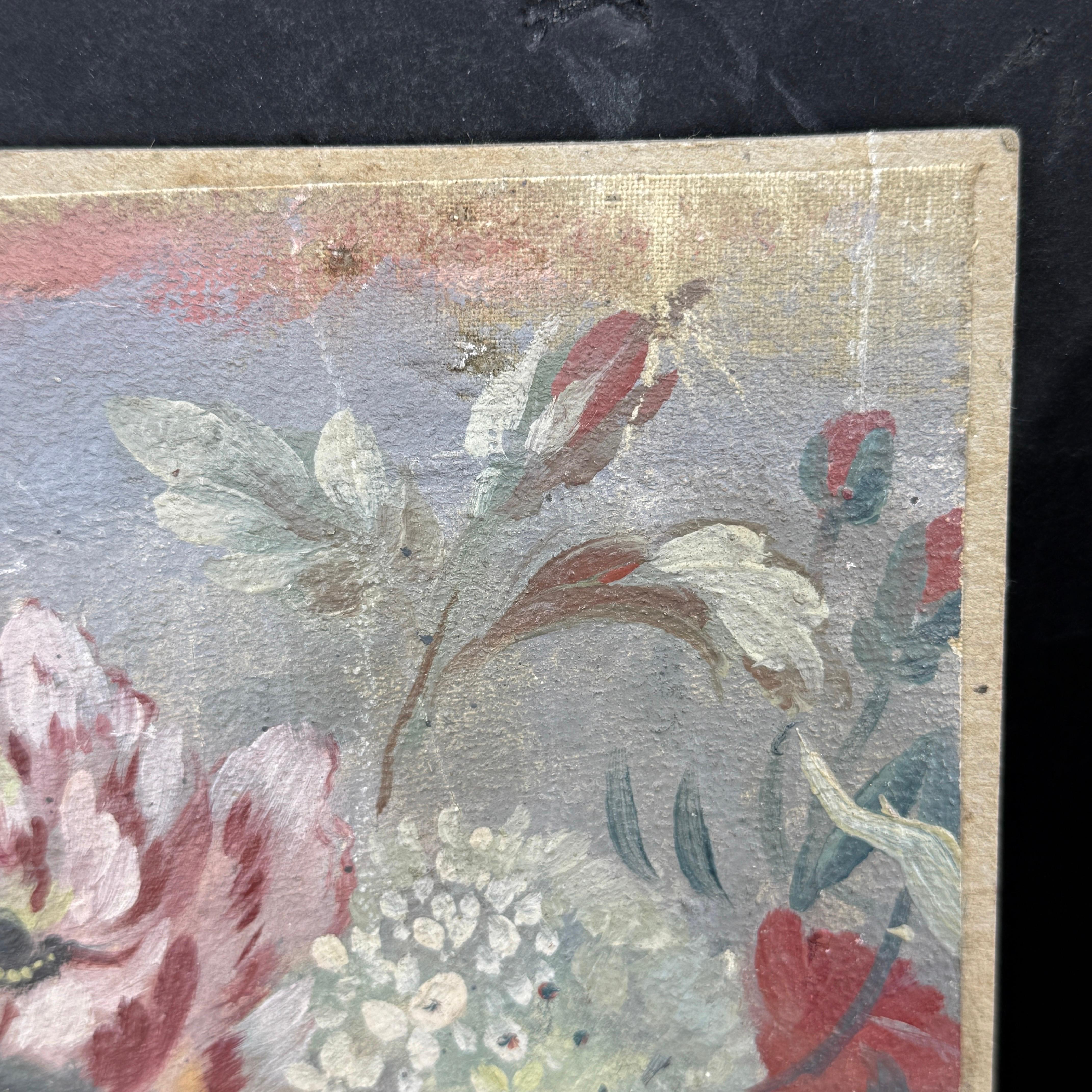 Paar französische geblümte Ölgemälde auf Leinwand, Vintage (Farbe) im Angebot