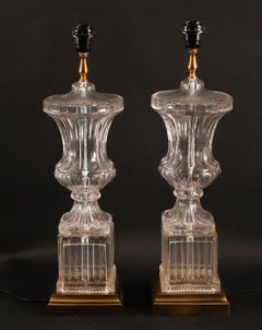 Vintage Pair of French Glass & Ormolu Table Lamps 20th Century