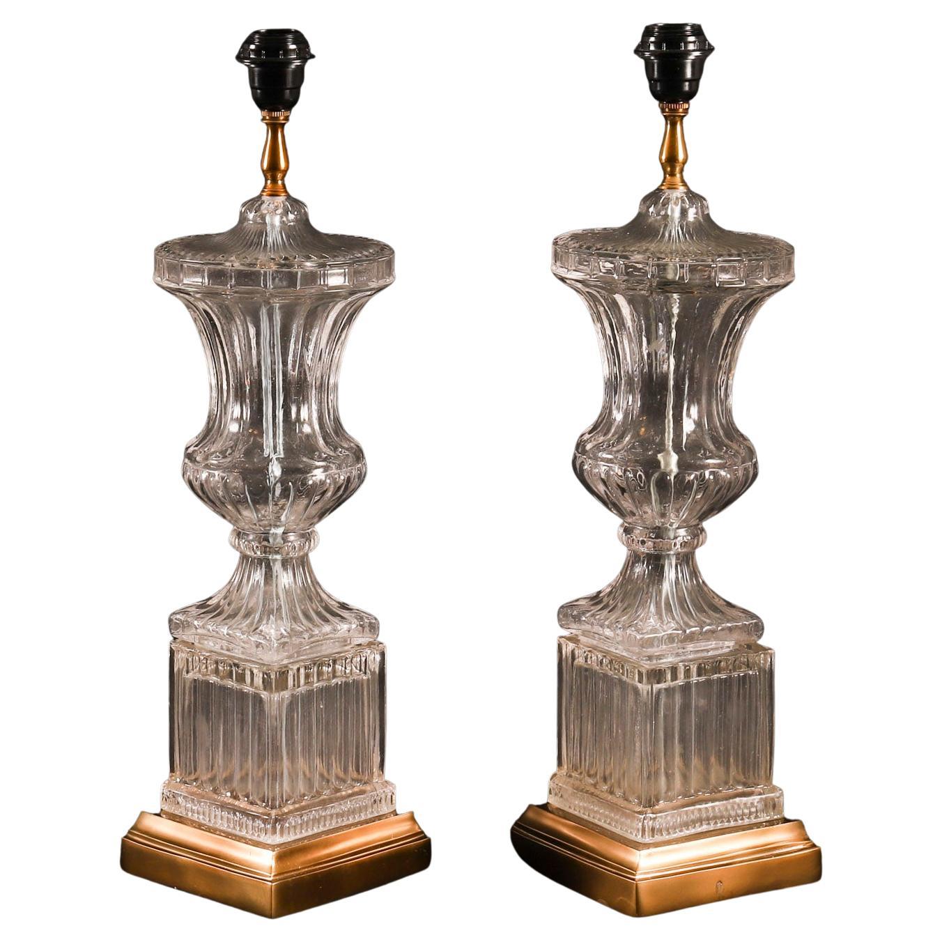 Vintage Pair of French Glass & Ormolu Table Lamps 20th Century in vendita
