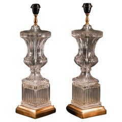 Vintage Pair of French Glass & Ormolu Table Lamps 20th Century