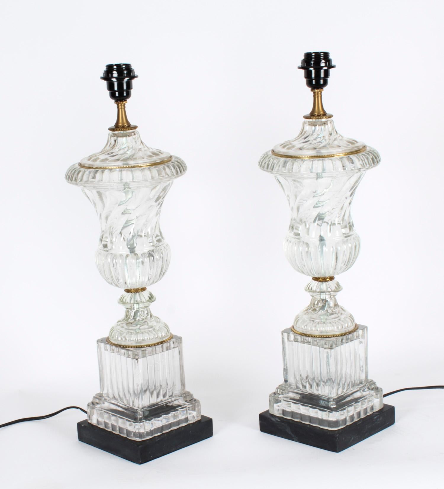 Vintage Pair of French Glass Table Lamps Late 20th C 11