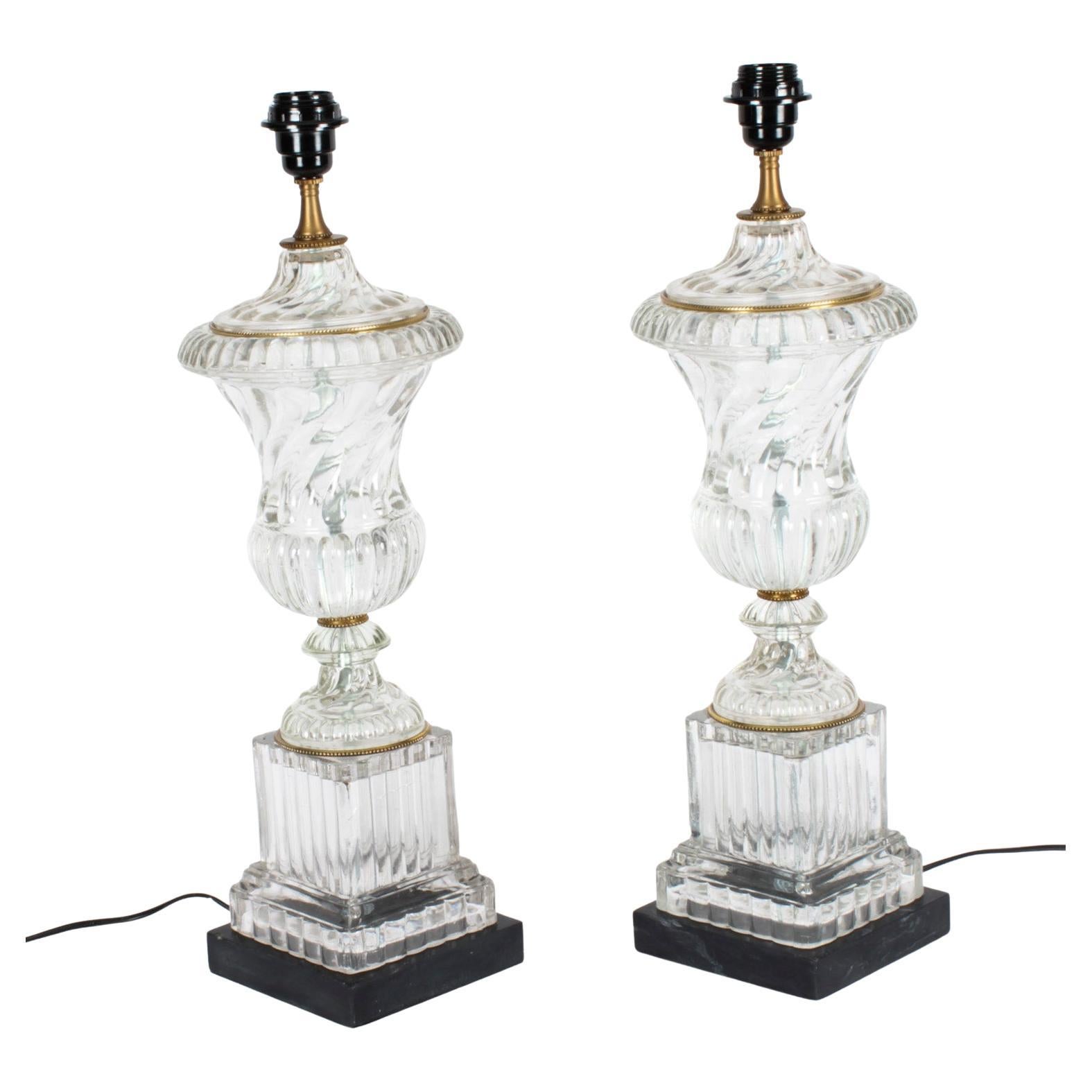 Vintage Pair of French Glass Table Lamps Late 20th C