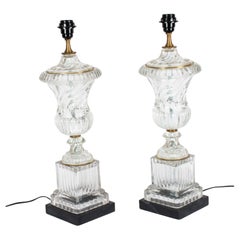 Paire de lampes de bureau françaises vintage en verre de la fin du XXe siècle
