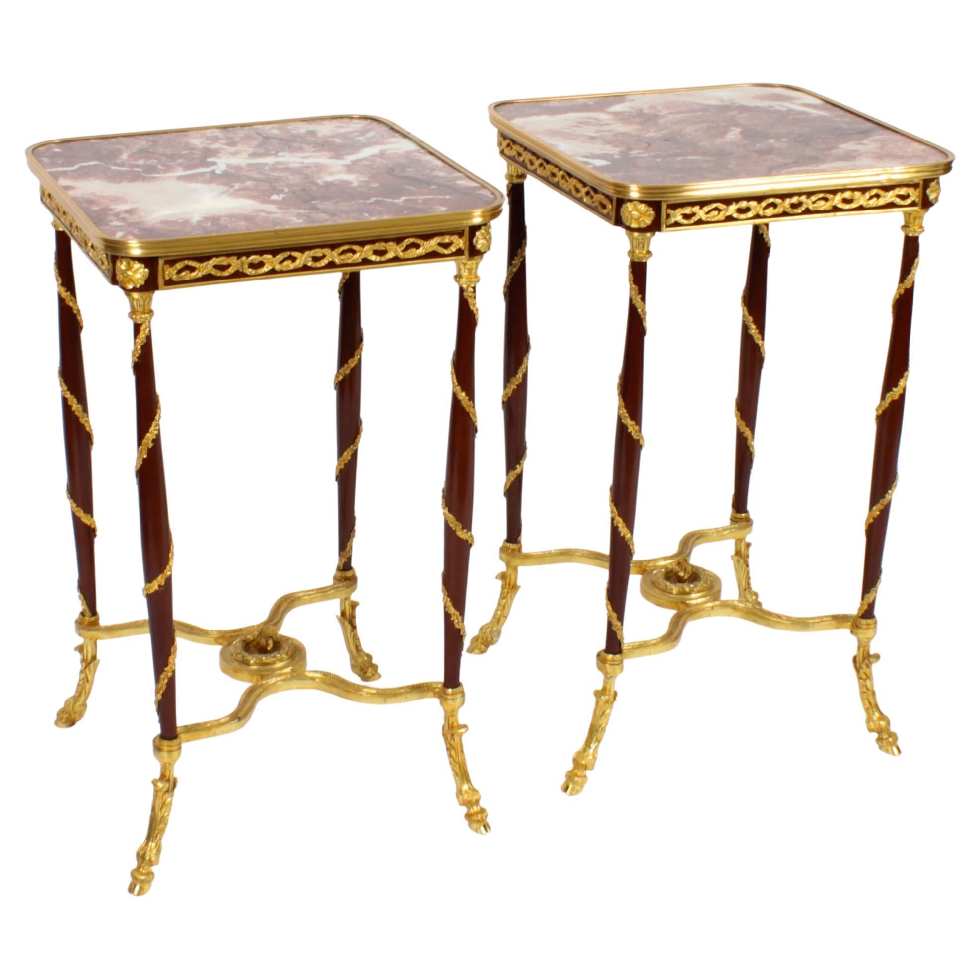 Vintage Pair of French Louis Revival Ormolu Mounted Occasional Tables, 20th C For Sale