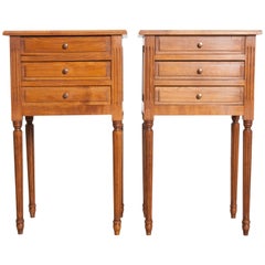 Vintage Pair of French Louis XVI Style Fruitwood Bedside Tables