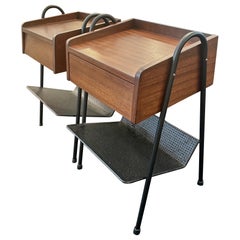 Vintage Pair of French Modernist Wood & Perforated Metal Night-tables