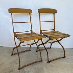 Vintage Pair of French Painted Bistro Folding Chairs Patio Garden Chairs