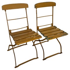Vintage Pair of French Painted Bistro Folding Chairs Patio Garden Chairs