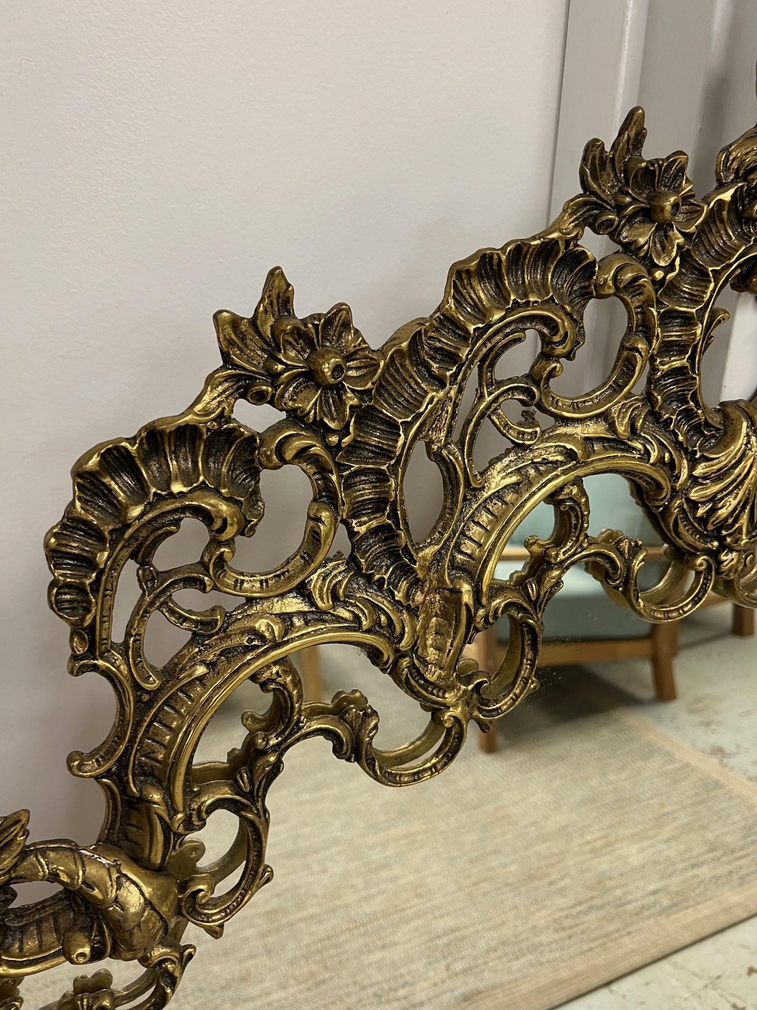 Vintage Pair of French Rococo Style Mirrors Brass Frames    For Sale 8