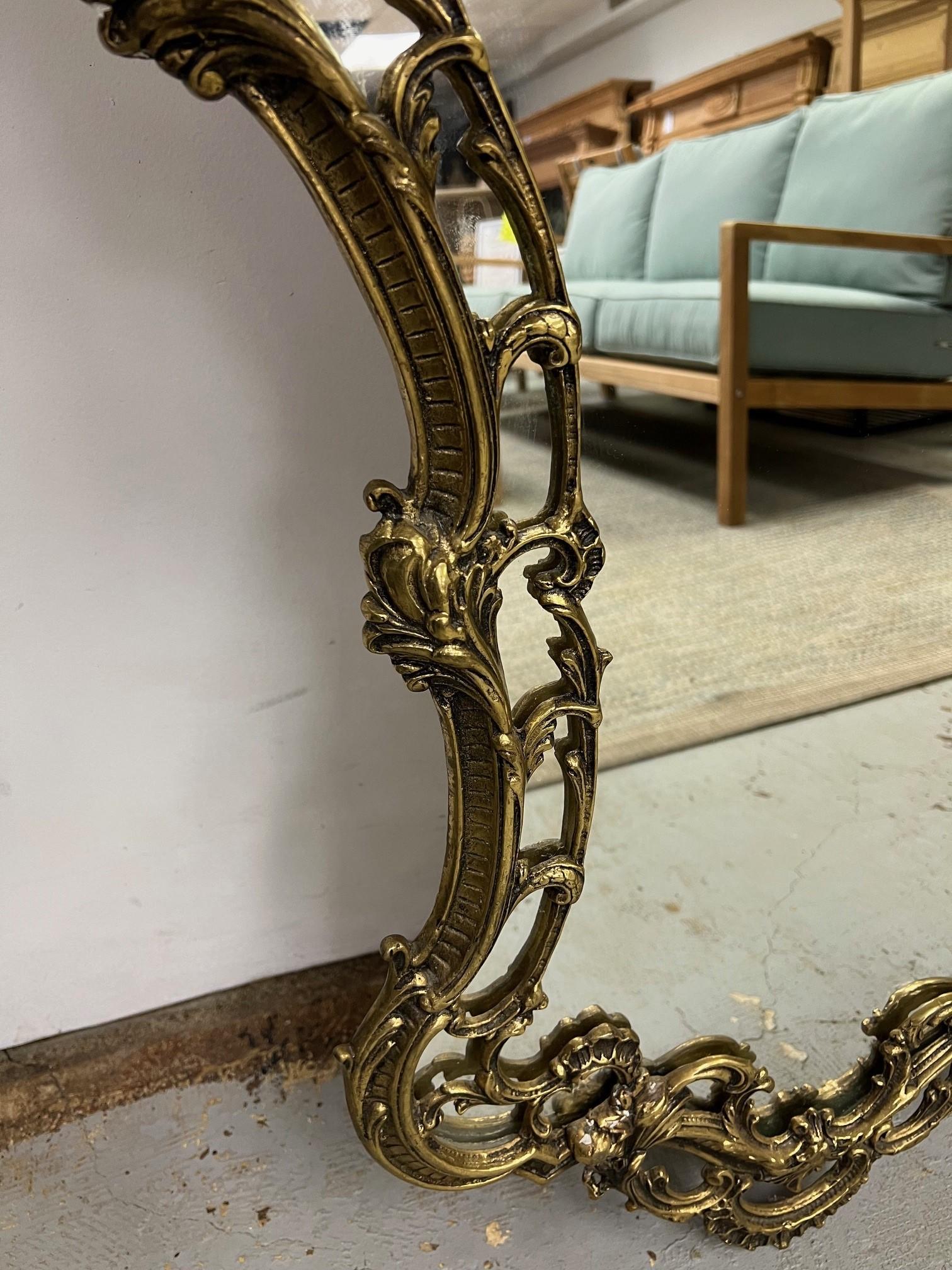 Vintage Pair of French Rococo Style Mirrors Brass Frames    For Sale 9