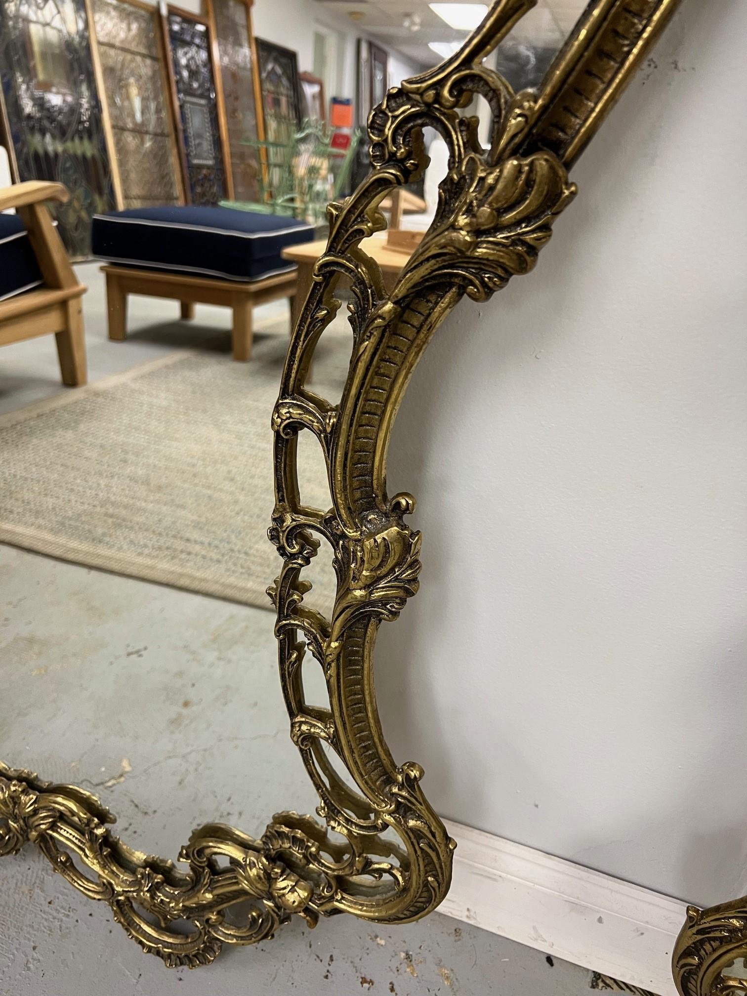 Vintage Pair of French Rococo Style Mirrors Brass Frames    For Sale 10