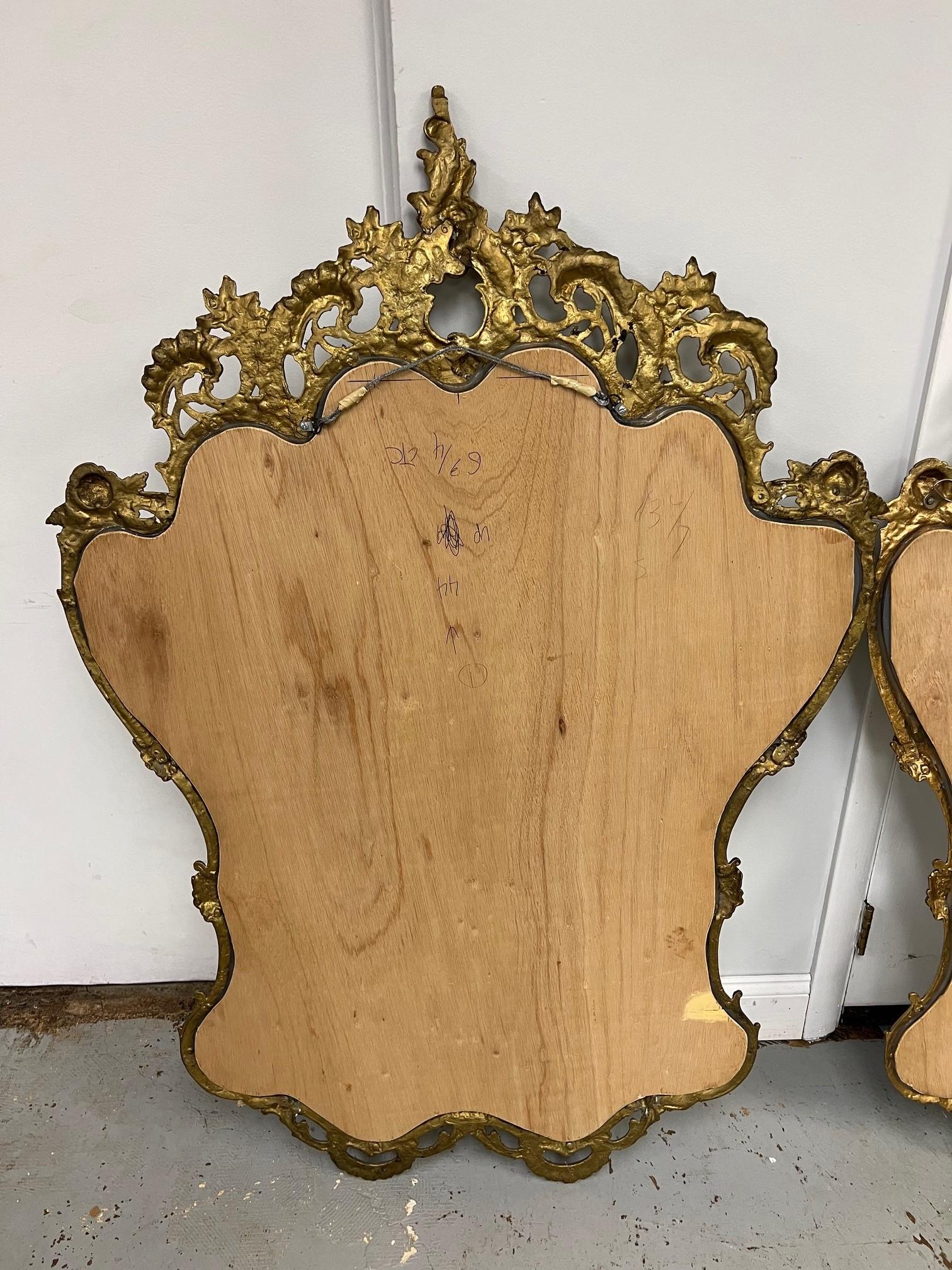 Vintage Pair of French Rococo Style Mirrors Brass Frames    For Sale 12