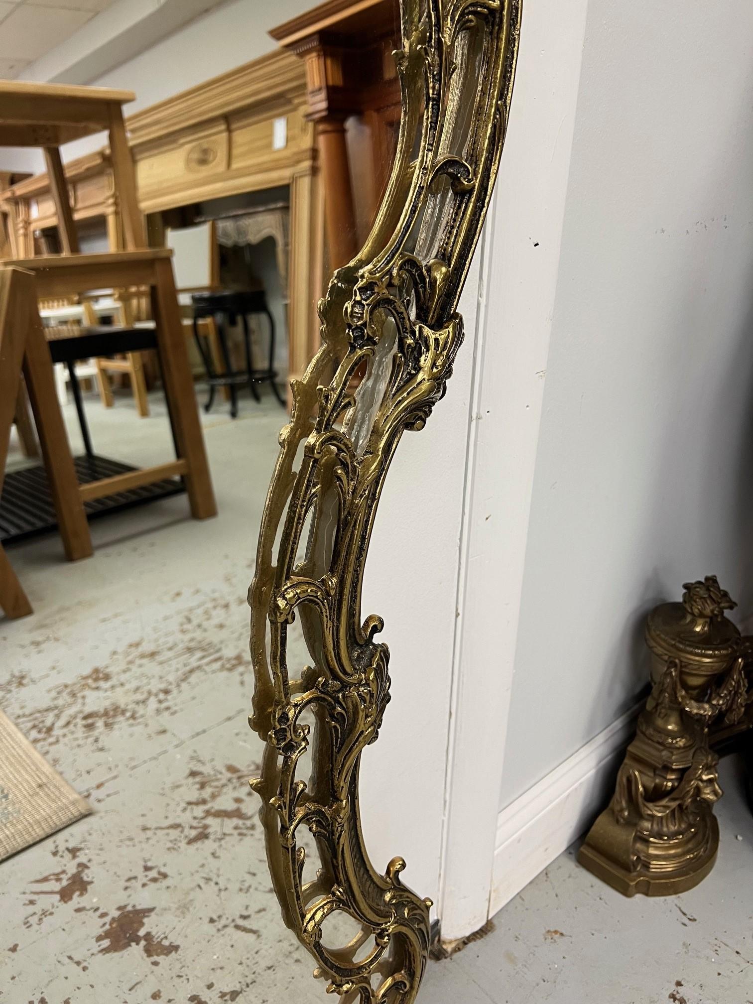 Vintage Pair of French Rococo Style Mirrors Brass Frames    In Good Condition For Sale In Stamford, CT