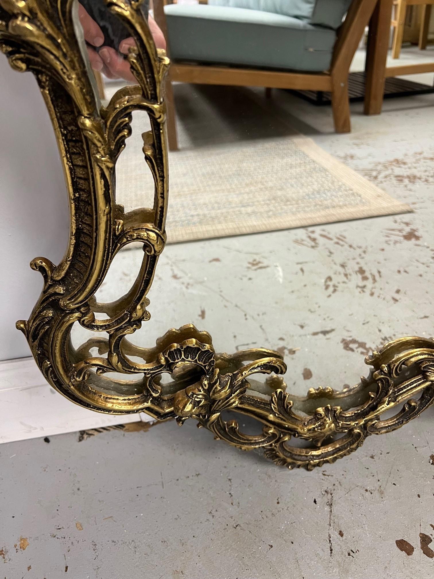 Vintage Pair of French Rococo Style Mirrors Brass Frames    For Sale 1