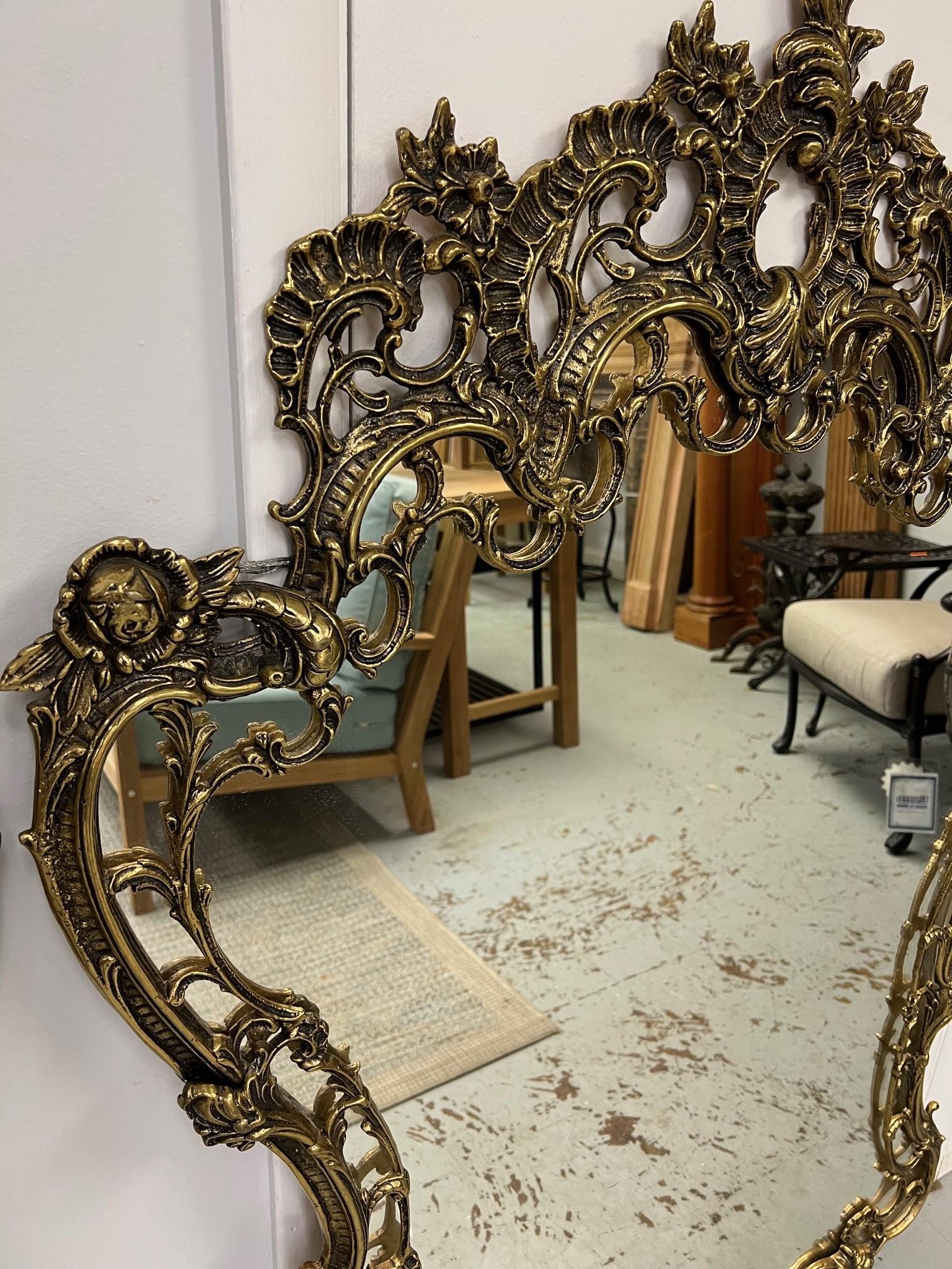 Vintage Pair of French Rococo Style Mirrors Brass Frames    For Sale 2