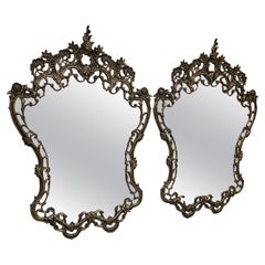 Vintage Pair of French Rococo Style Mirrors Brass Frames