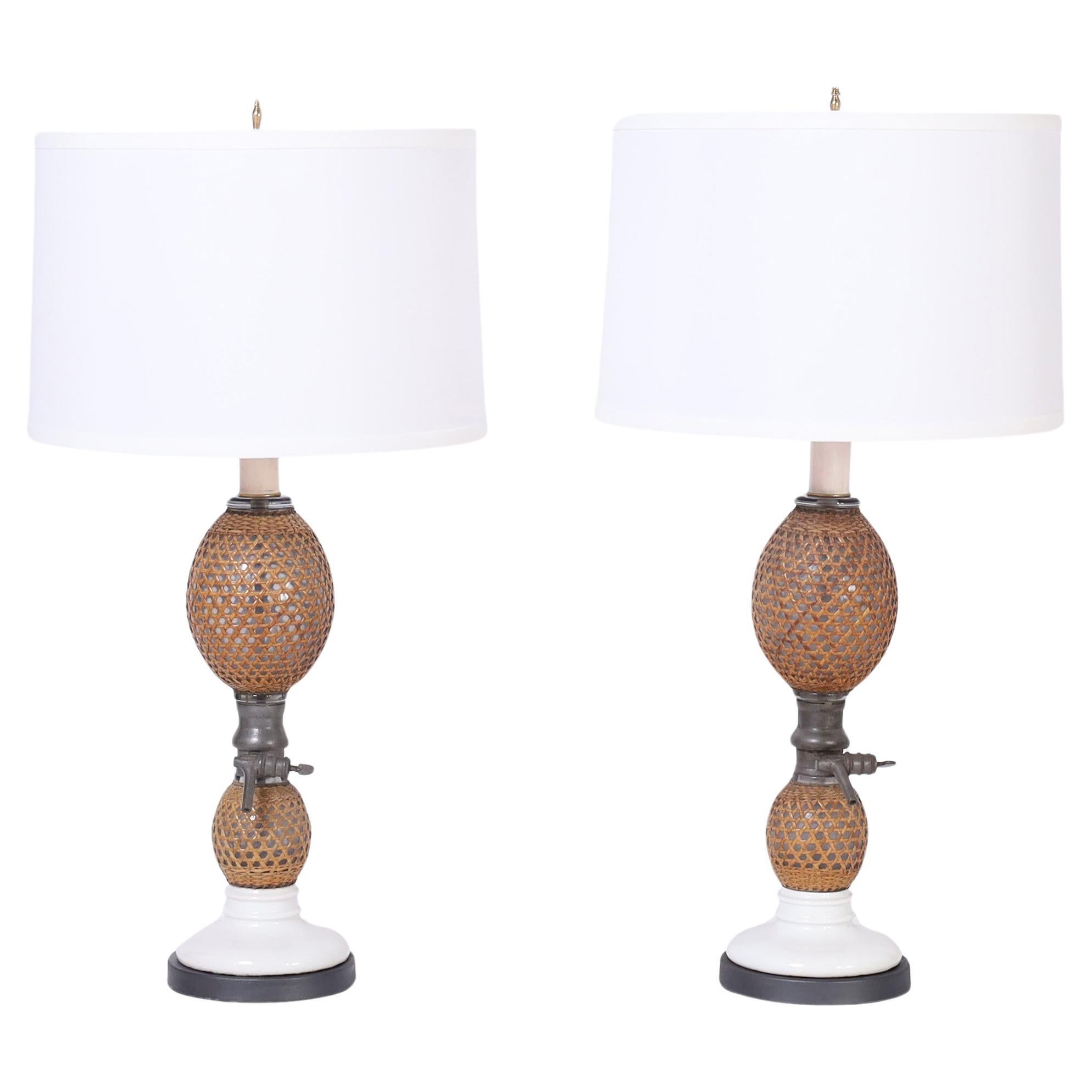Vintage Pair of French Seltzer Bottle Table Lamps For Sale