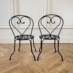 Vintage Pair of French Style Black Iron Bistro Chairs