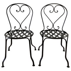 Vintage Pair of French Style Black Iron Bistro Chairs
