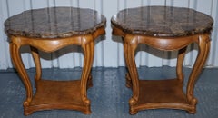 VINTAGE PAIR OF FRENCH STYLE SIDE LAMP TABLES WiTH FAUX MARBLE TOPS