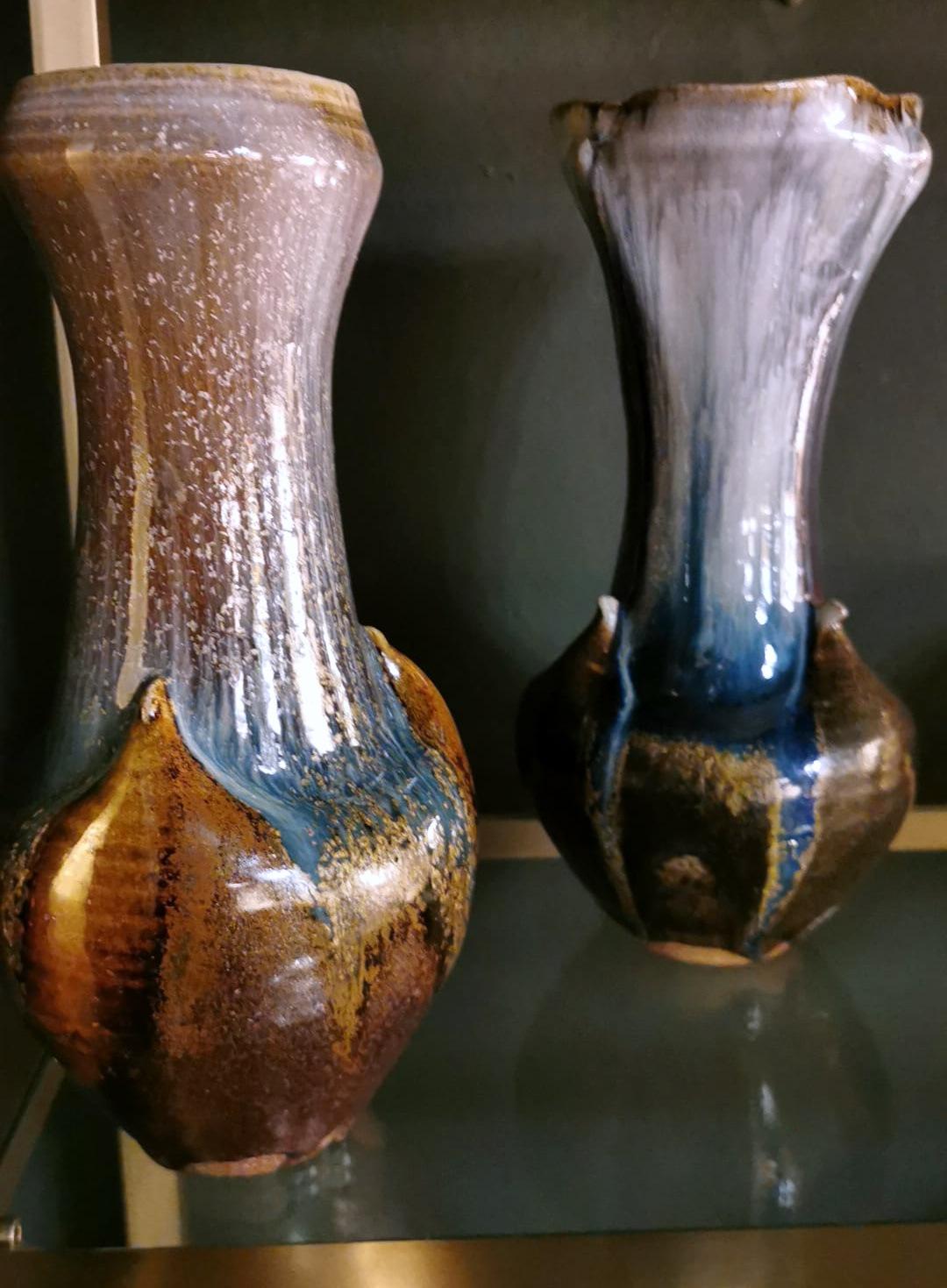 Paire de vases français vintage en porcelaine de grès colorée 'Gres' en vente 10