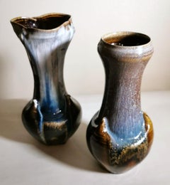 Vintage Pair of French Vases in Colored Porcelain Stoneware 'Gres'