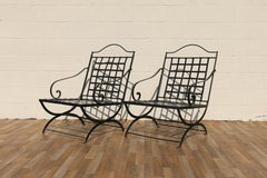 Vintage Pair of French Wrought Iron Folding Patio Chairs by Hervé Baume