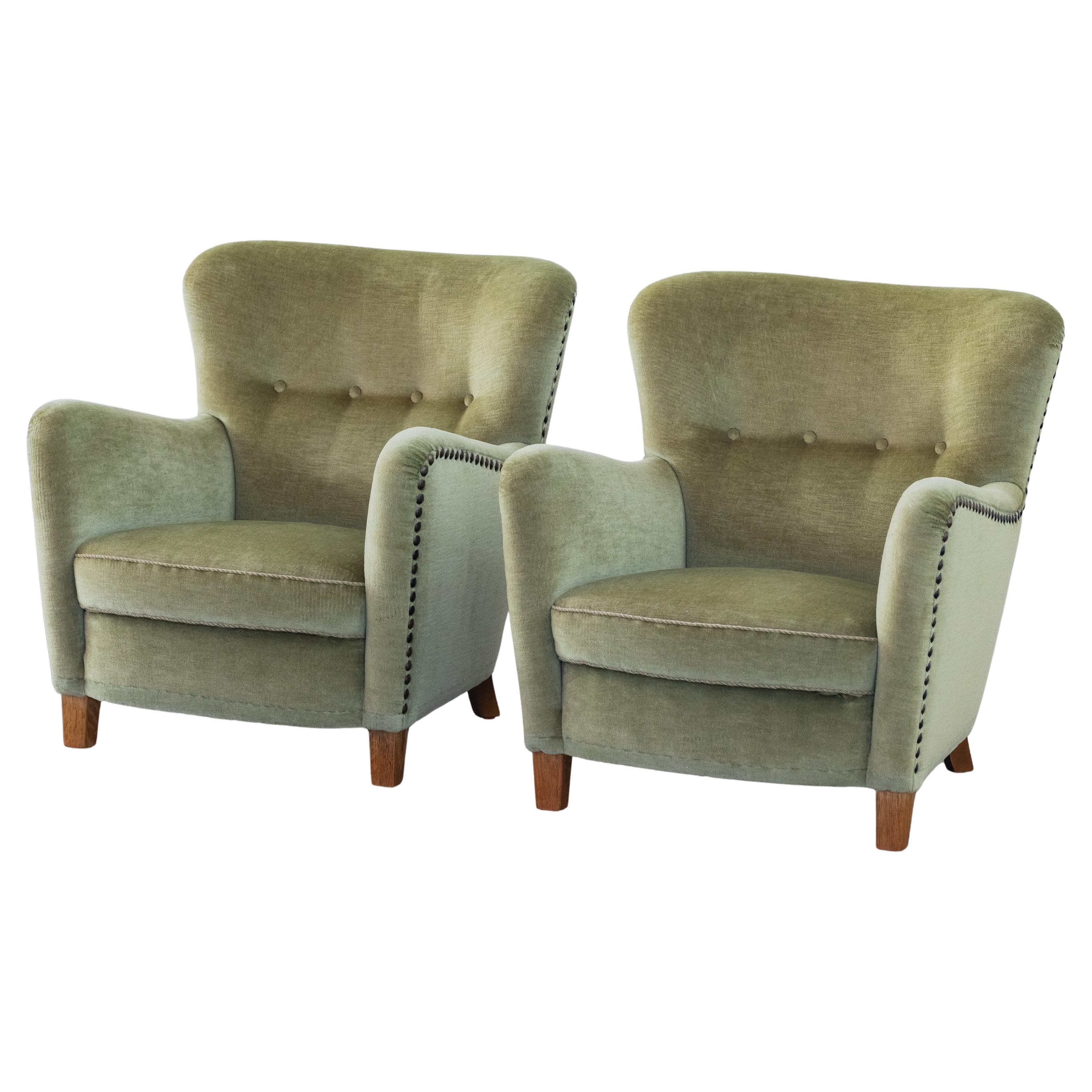 Vintage Pair Of Fritz Hansen Lounge Chairs From Denmark, Circa 1950