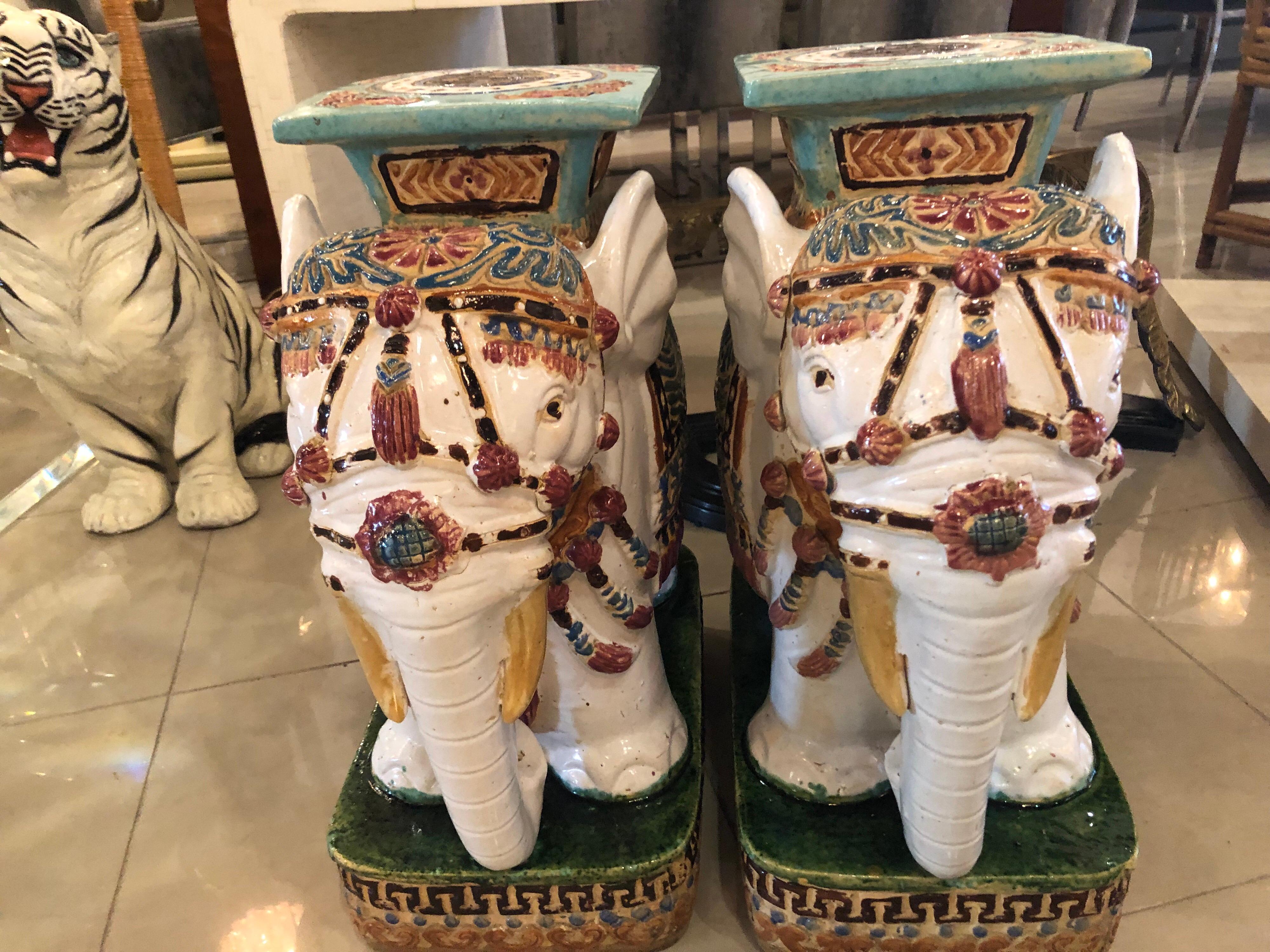 Vintage Pair of Garden Elephant Stools Stands Side Tables 3
