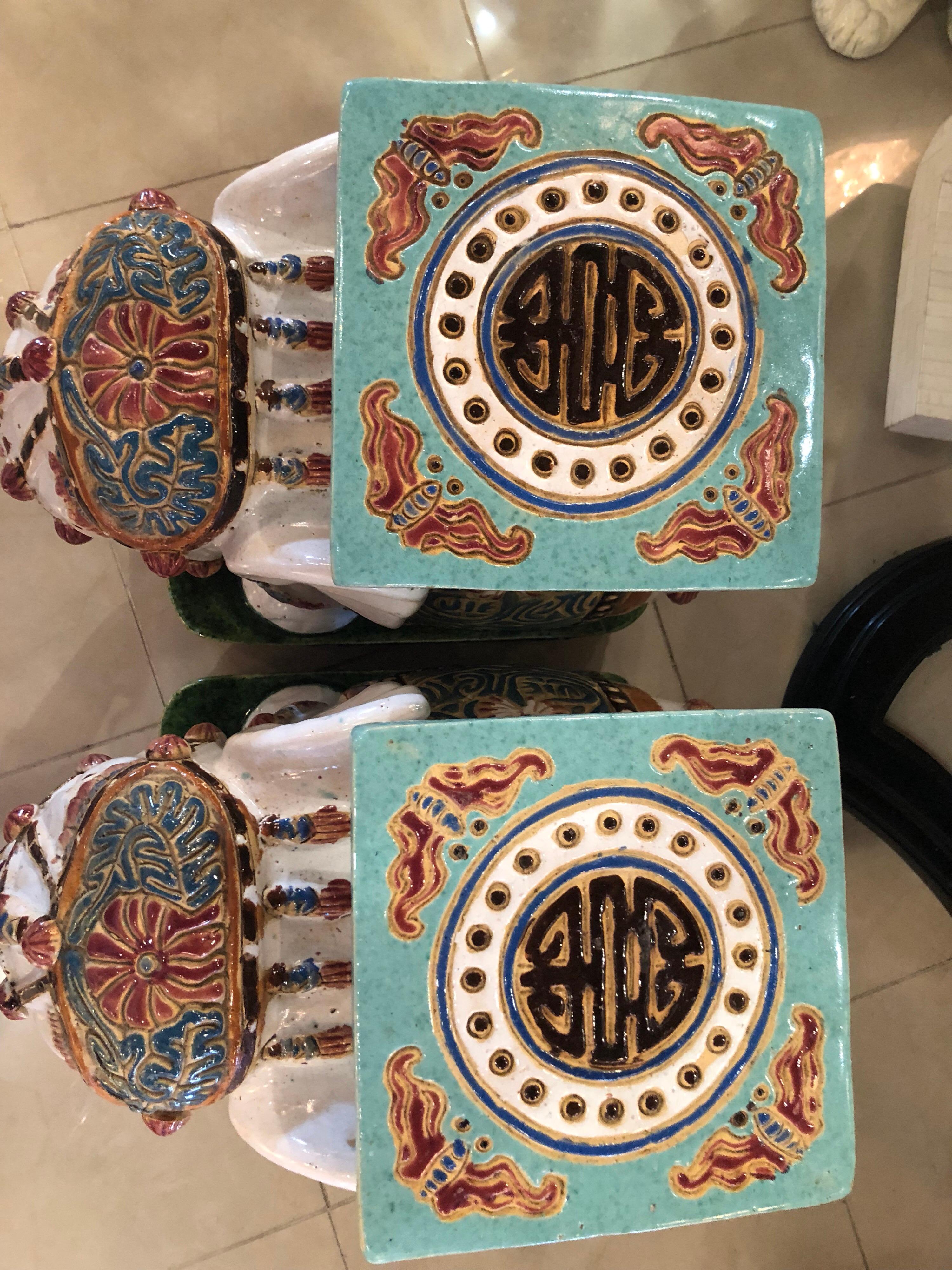 Vintage Pair of Garden Elephant Stools Stands Side Tables 4