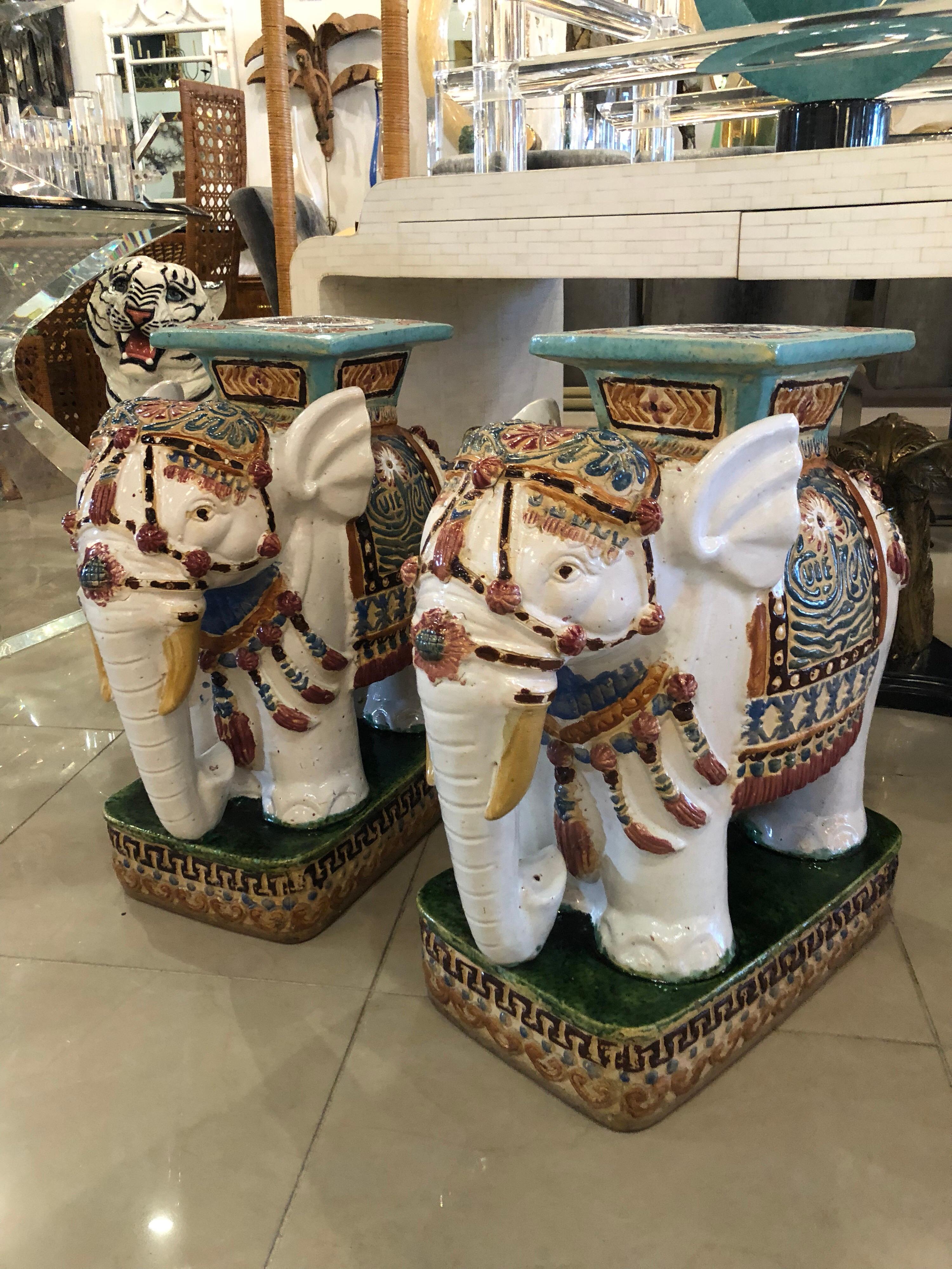 Vintage Pair of Garden Elephant Stools Stands Side Tables 5