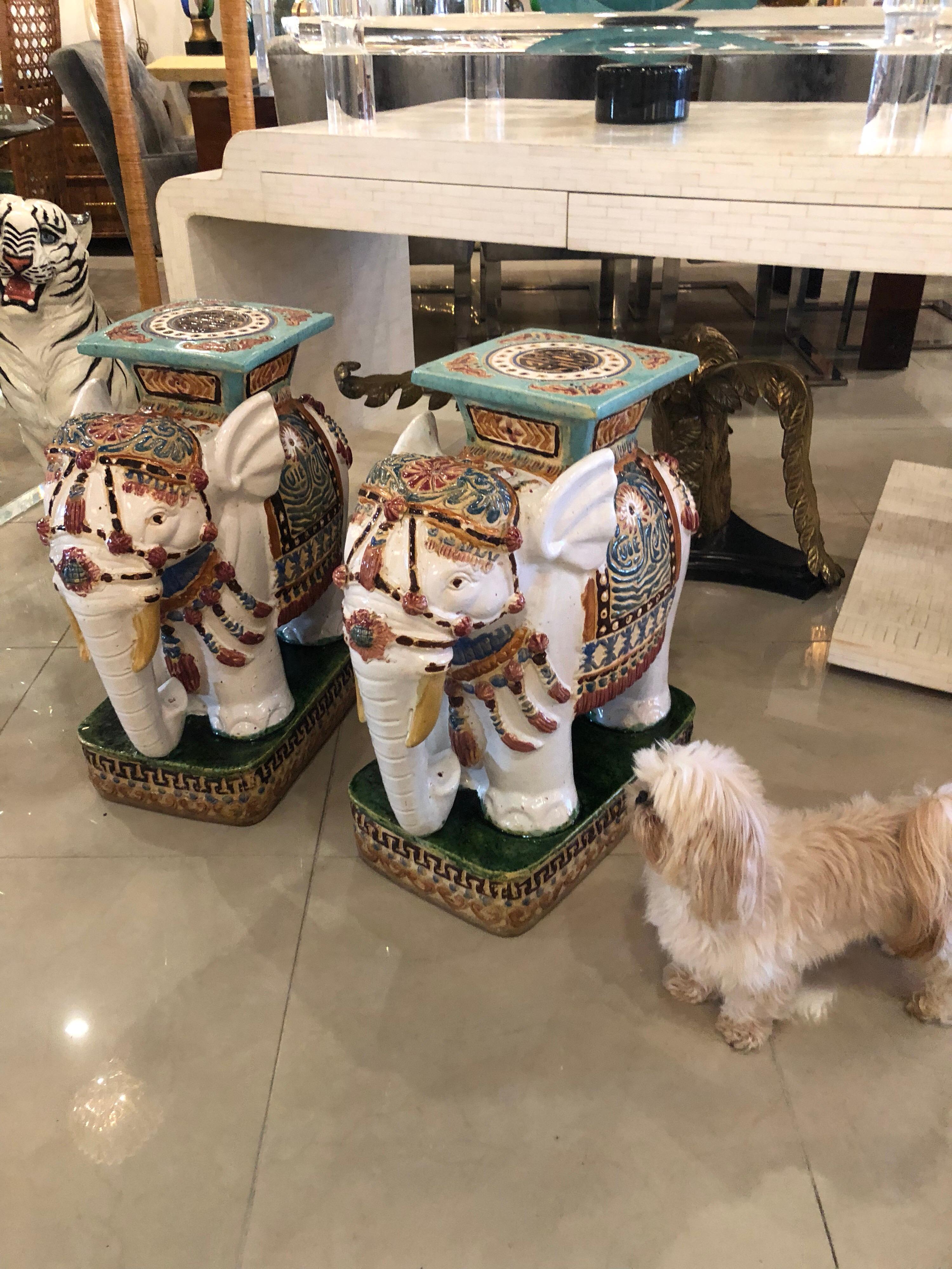 Vintage Pair of Garden Elephant Stools Stands Side Tables 6
