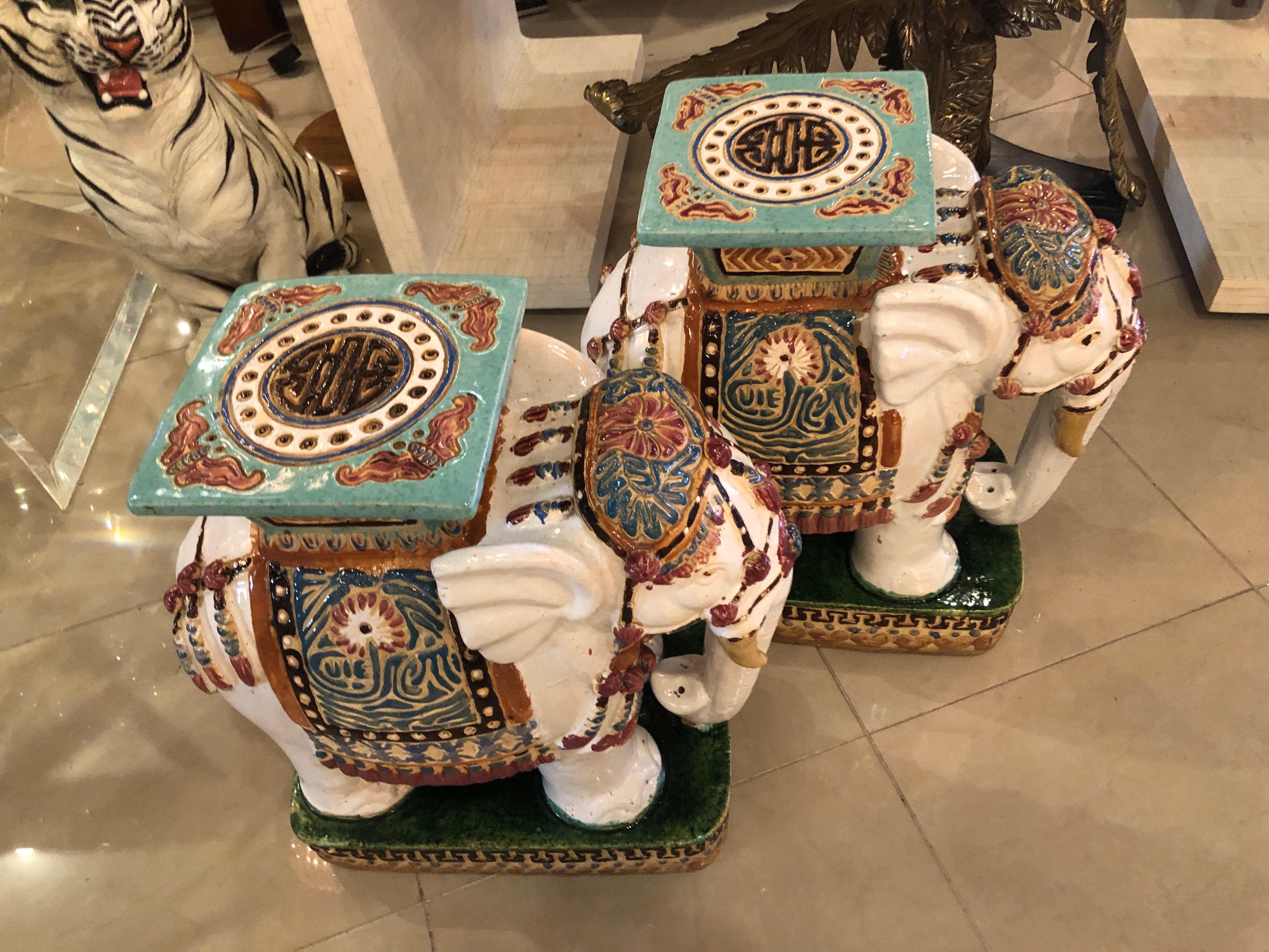 Vintage pair of elephant garden stools stands, side tables. No chips or breaks.